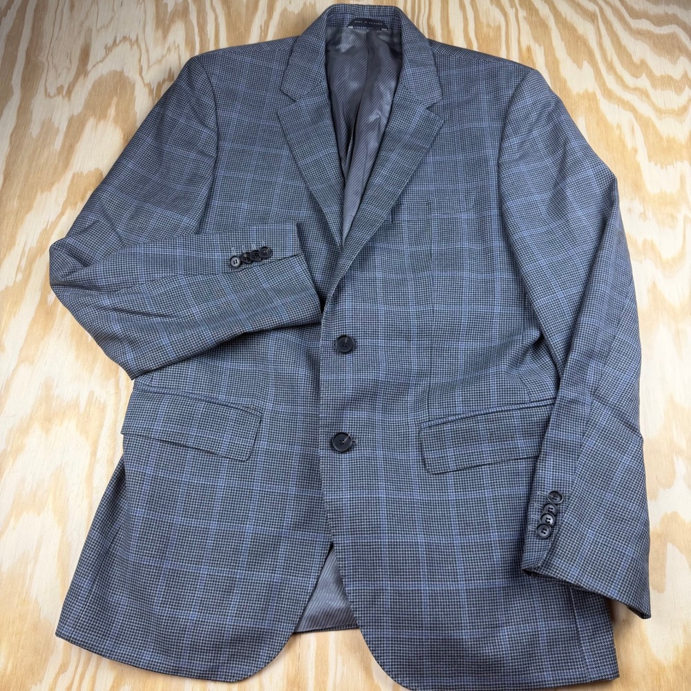 Hugo Boss Lanificio Tesse Biella James4 Men 38R Blazer Blue Grey Plaid Italian